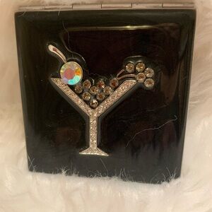 VINTAGE 2 sided Martini glass bling compact mirror Preloved ++